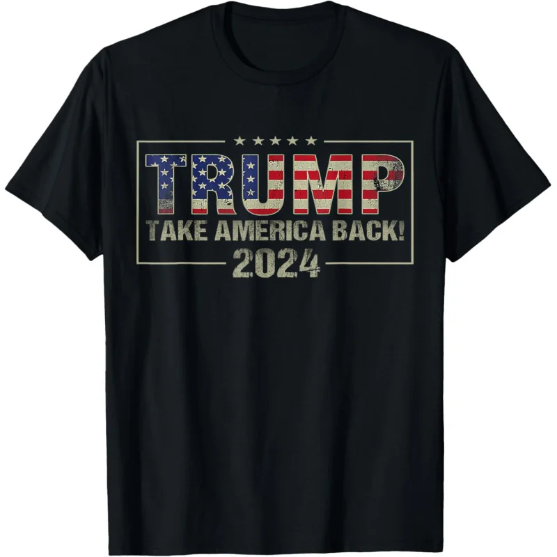 Men's and Women's Sports and Leisure New Fashionable Short Sleeves Bring Back the American Flag Trump 2024 Gift T-shirt