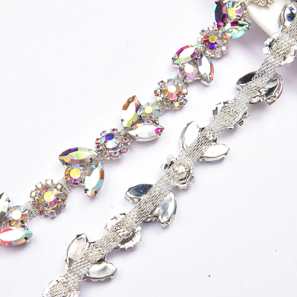 Multicolor Horse Eye Shining Glass Rhinestone Plum blossom Flower Chain Dress Diamond Crystal Trim Diy Clothes Accessories