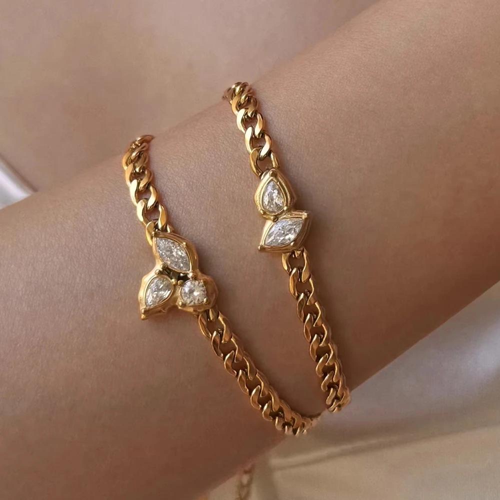 18k Gold Plated Tarnish Free Vintage Lucky Tear Zircon Design Pendant Chunky Chains Choker Necklace for Women Designer Jewelry