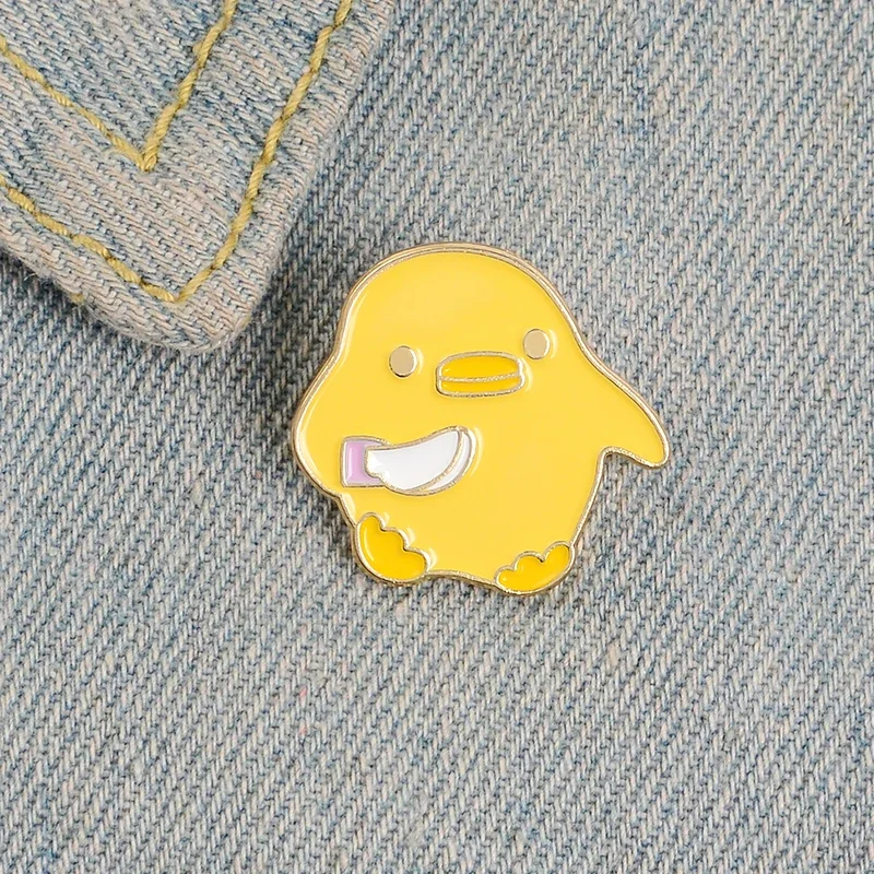 Little Yellow Chicken Duck Enamel Pins Knife Don't Kill My Vibe Animal Jewelry Brooches Denim Jeans Lapel Gifts for Kids Friends