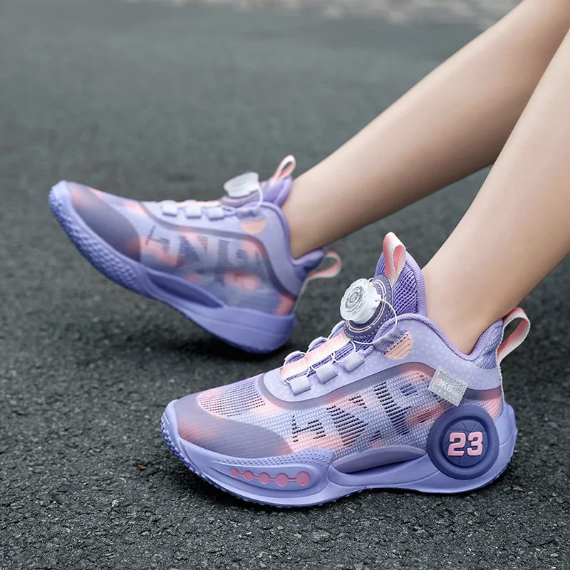 Chaussures de sport pour enfants, baskets respirantes en maille à boucle rotative, à la mode, antidérapantes, pour course à pied, nouvelle collection été