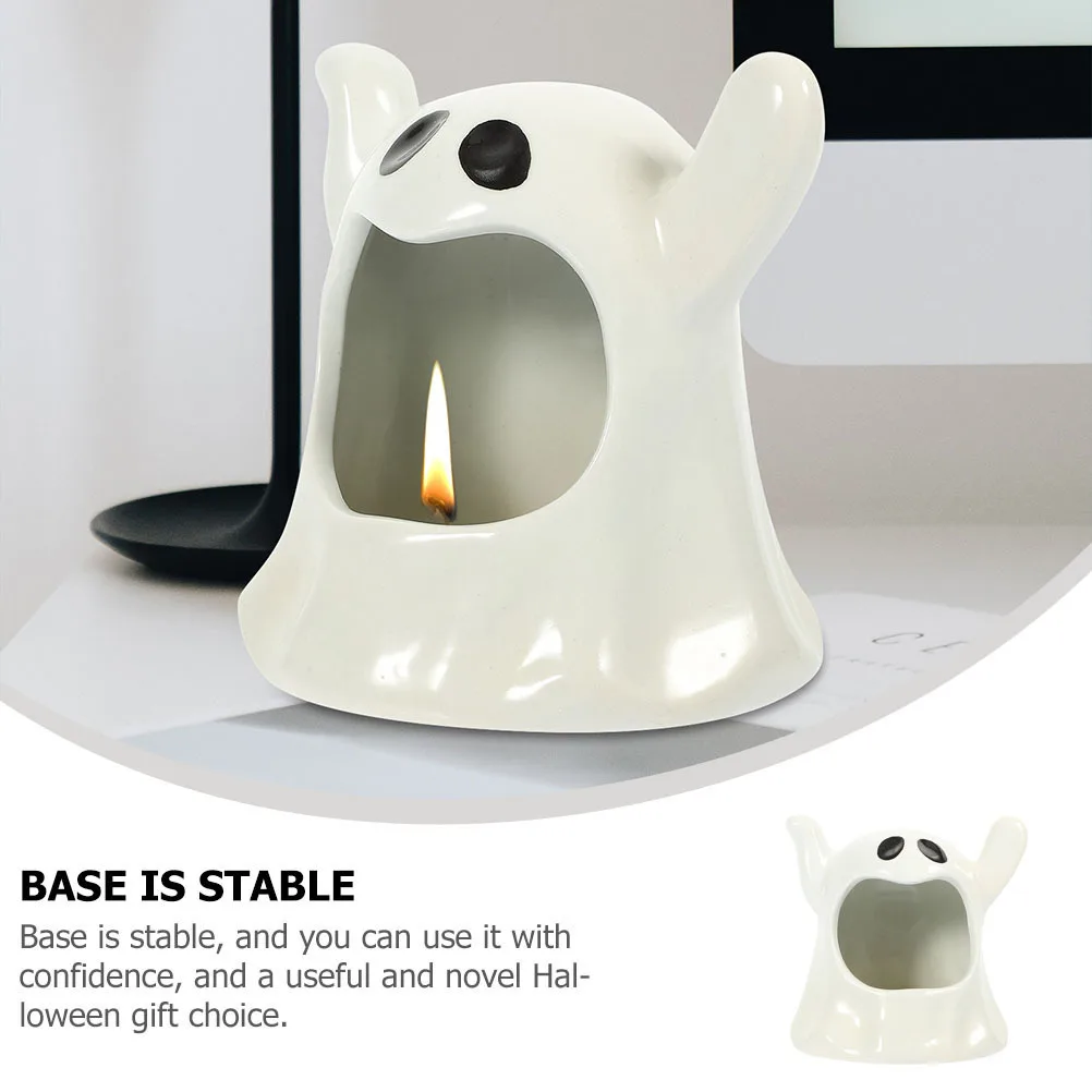 

2Pcs Ceramic Ghost Halloween Holders Vivid Tealight Stand Home Party Ornament Halloween Holder Ghost Candleholder