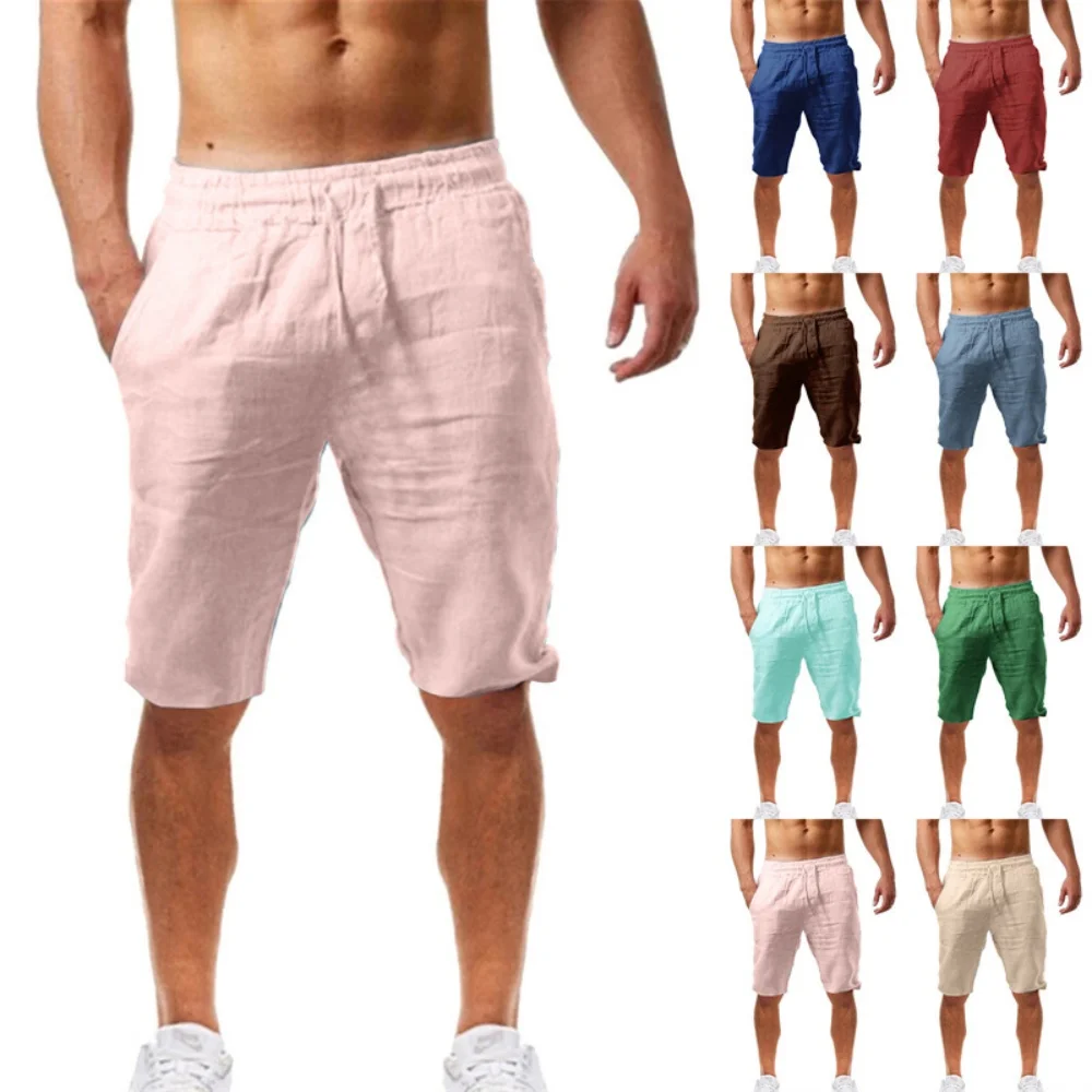 2026 Zomer Heren Shorts Katoen Linnen Casual Bermuda's Heren Klassieke Ademend korte broeken Effen Kleur Kleding Strandshorts Mannen - afbeelding 2