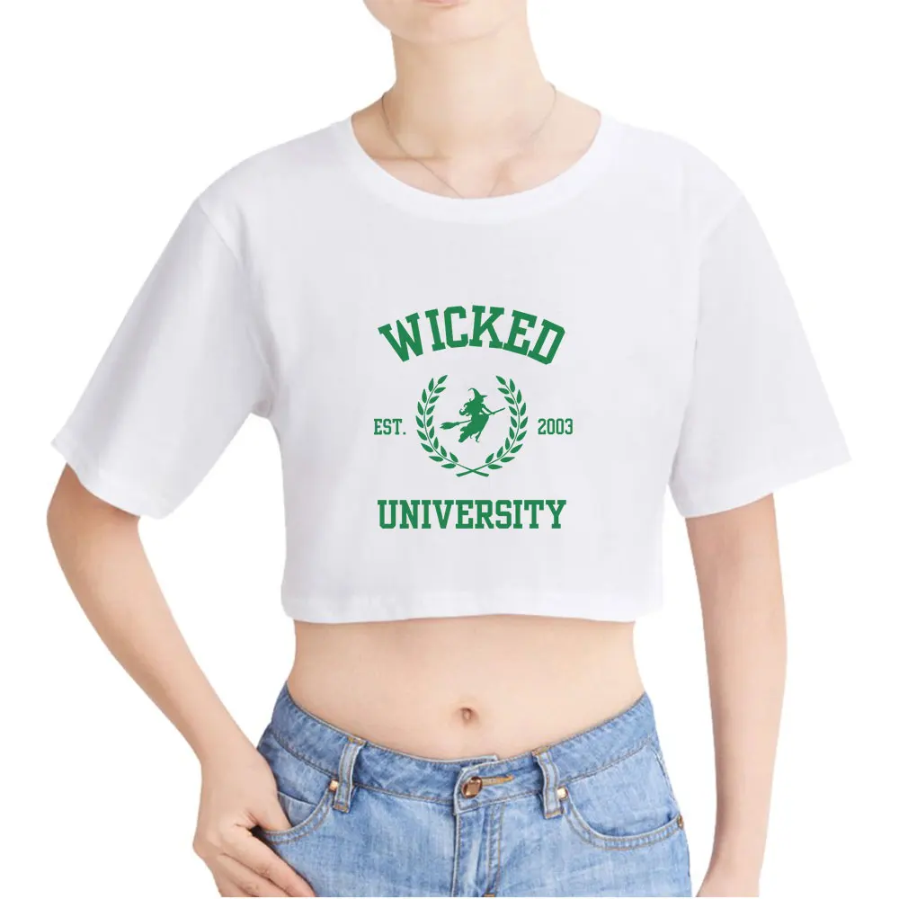 Wicked University Green Witch Vintage 90s Crop Top T-Shirt Fashion O-Neck Tops Oversize Tshirt Fashion Women Tee Blusa Y2k Top