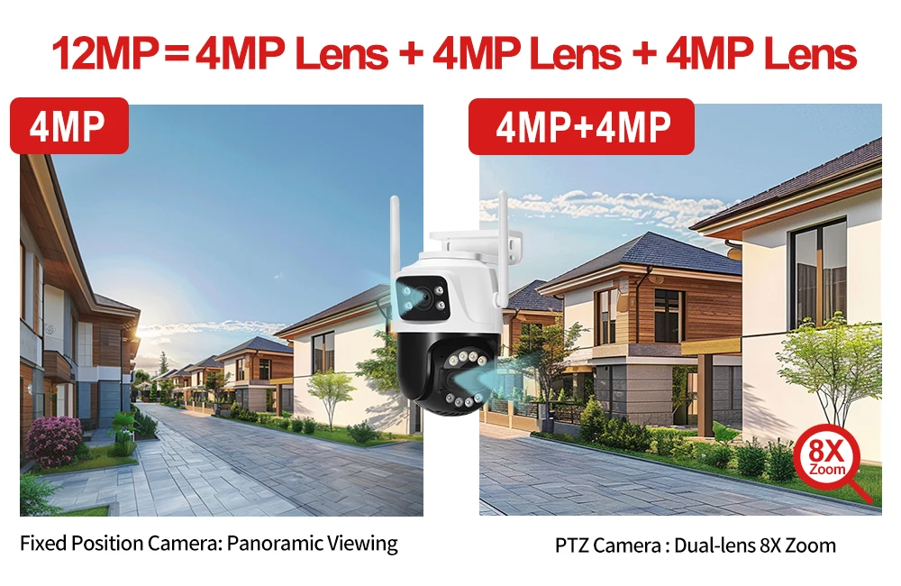 8MP 4K Wifi Camera PTZ Dual Screen AI Human Detection Auto Tracking Outdoor ONVIF CCTV Security Surveillance Camera ICSee