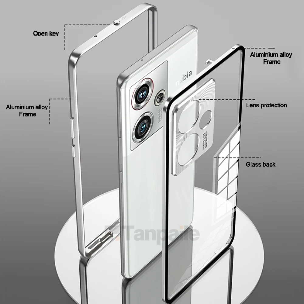 حافظة لهاتف ZTE nubia Z50 Ultra لهاتف Red Magic 8 Pro + Funda إطار معدني من الألومنيوم قفل مغناطيسي غير لامع مصد للهاتف الخلفي