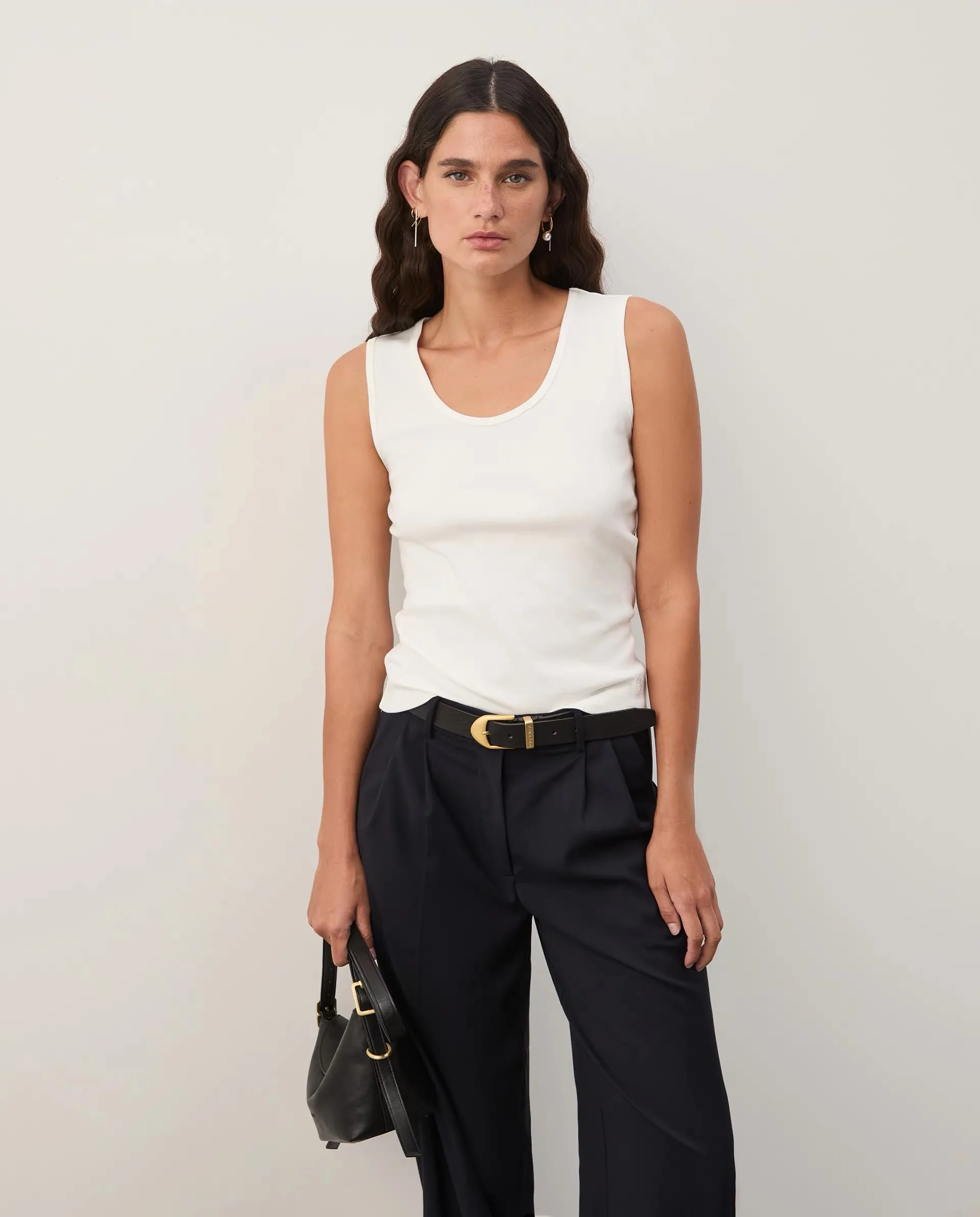 European and American original round neck elastic versatile casual sleeveless cotton vest for women