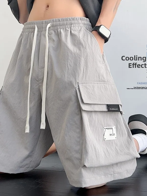 

Loose Ice Silk Five-Quarter Casual orts for Men Summer Workwear Outerwear American Sle Loose Fit Youth Active Wear