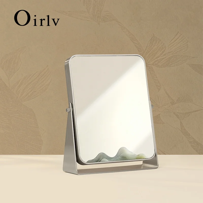 Oirlv Silver Mirror Tabletop Jewelry  Mirror Brushed Metal Frame Adjustable Stand Desktop Cosmetic Mirror