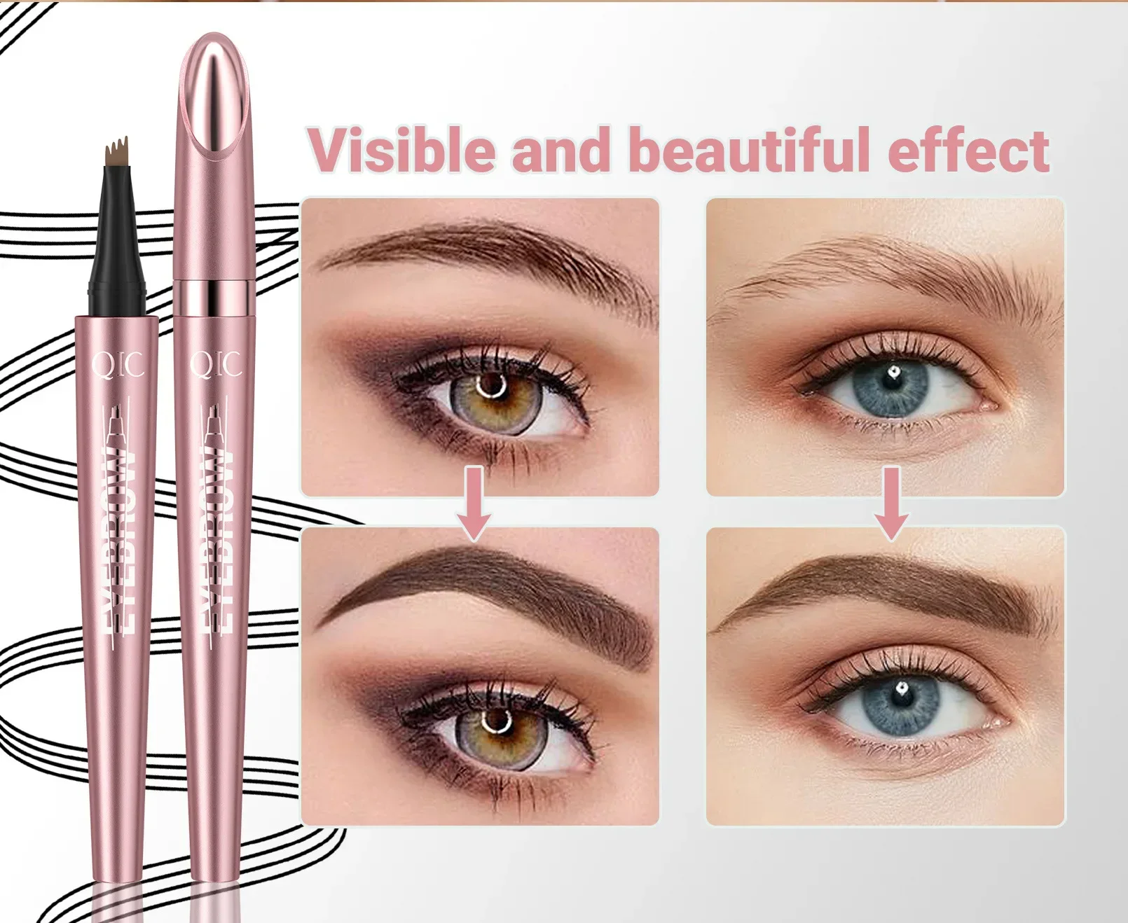 4 Points Liquid Eyebrow Pencil Long-lasting Natural Eyebrow Pencil Smudge-proof Brow Pencil Black Brown Eyebrow Pen Cosmetics