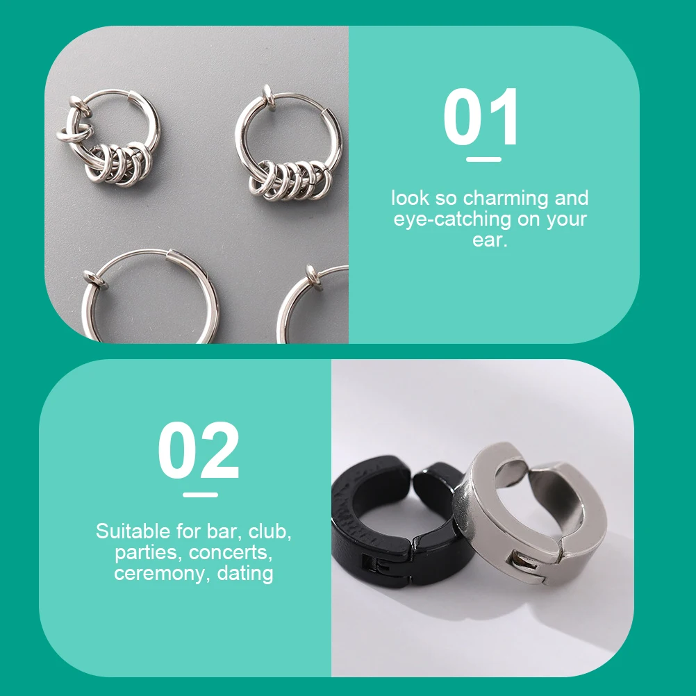 

Ear Clips Set for Men Unpierced Earrings Stainless Steel Cloth Non Piercing Jewelry Stylish Classic Color Suitable Bar
