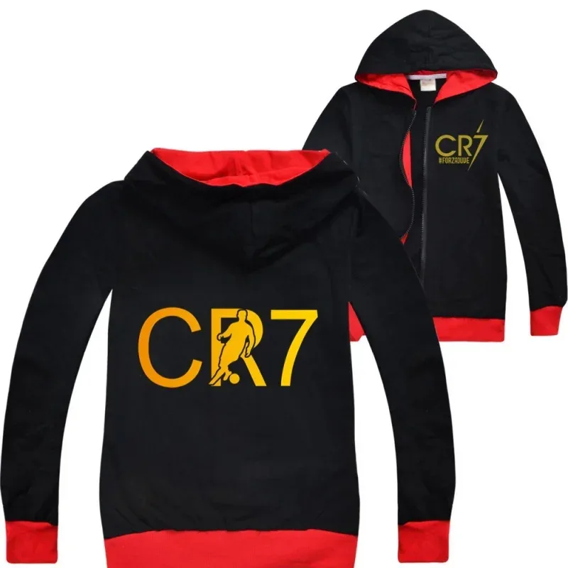 Nowe ubrania dla dzieci chłopców seria CR7 jesienna bluza z kapturem długi rękaw dres dziecięcy piłkarski strój sportowy bluzy z kapturem i zestawy spodni