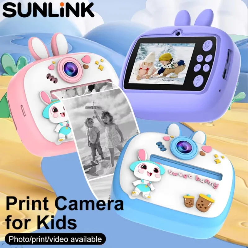 1pc Children's instant Camera Cute Cartoon Rabbit Mini Portable HD Digital Camera Photo Printer video recording