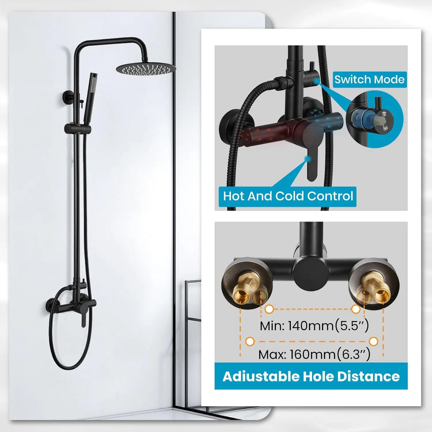 Stainless Steel Outdoor Shower Kit with Rainfall and Handheld Spray, Matte Black Finish, Easy Wall Mount Installation