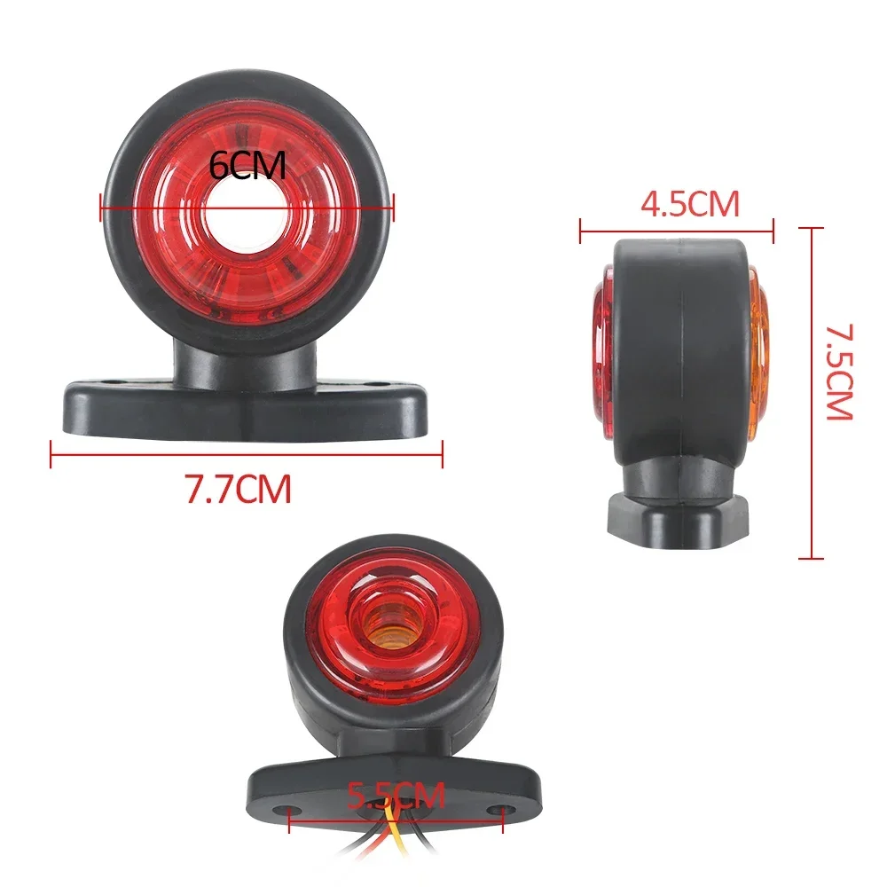 2PCS Marker Lights LED Truck Trailer RV Van Round Side Light Dual Face Turn Signal Light 12-24V for Truck Lorry Trailer