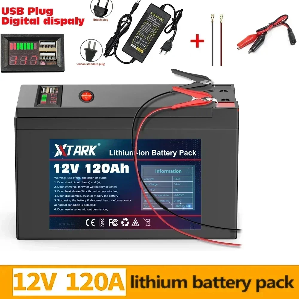 

NEW Upgraded 12V 120000mAh Portable Rechargeable Battery Built-in 5V 2.1A USB Power Display Charging Port with +12.6V Charger