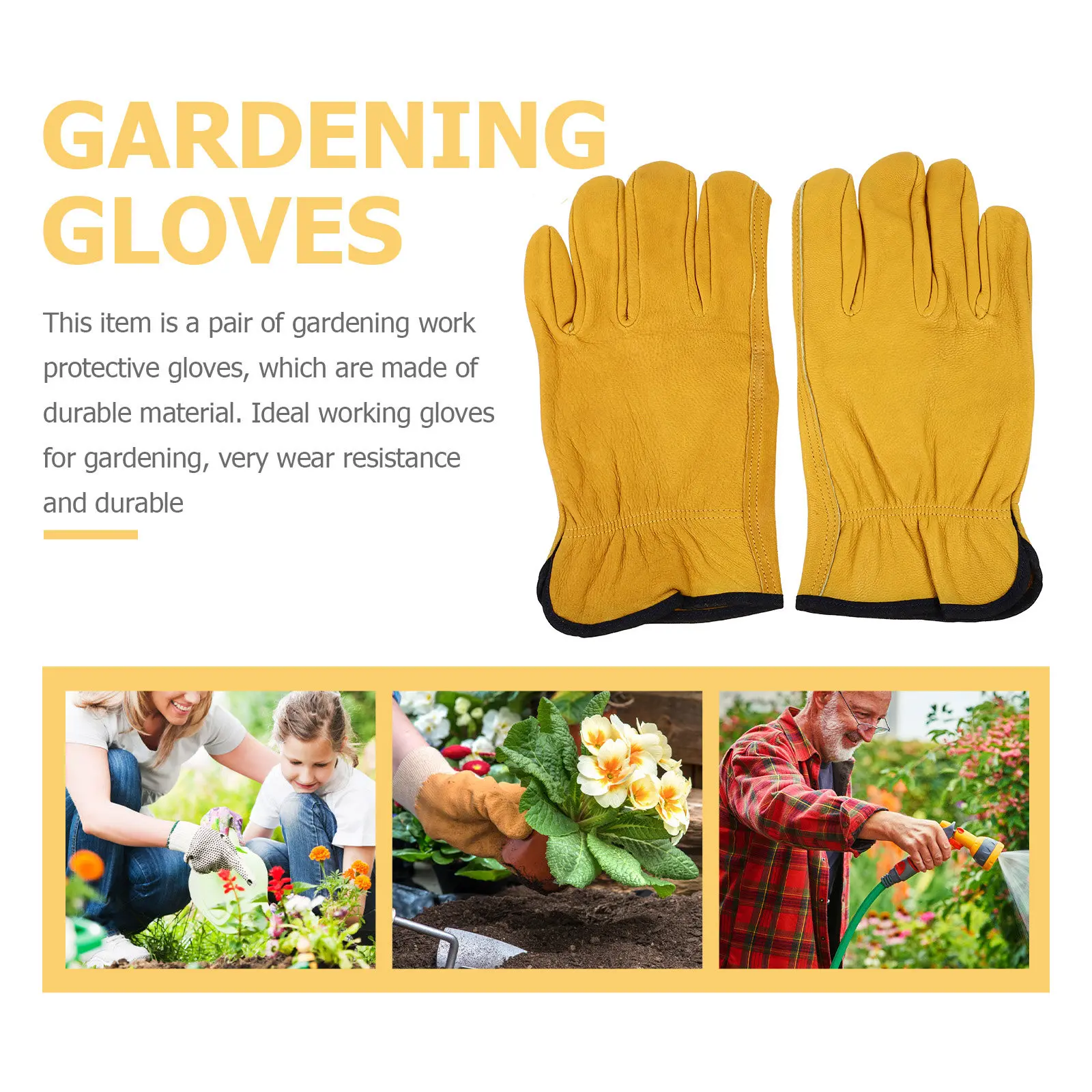 1Pair Premium Cowhide Gardening Gloves Thickened Puncture-Proof Wear-Resistant Protective Work Gloves for Pruning Planting