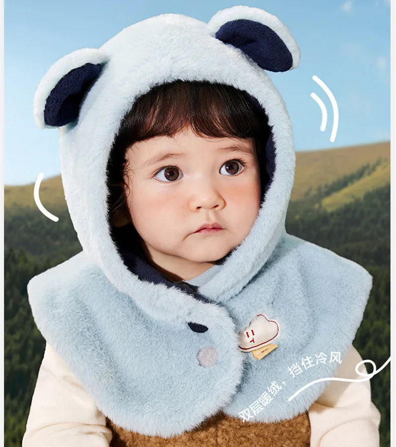 Baby Hat Cute Bear Baby Scarf Hat Light Blue Kids Hat Caps Kids Winter Warm Soft Beanies 0-6Years Old