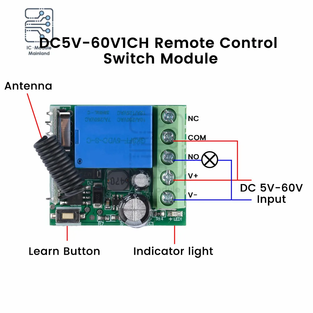 433Mhz Wireless Remote Control Switch DC5V9V12V24V60V One Way Attendance Access Control Super Heterodyne Receiver Module