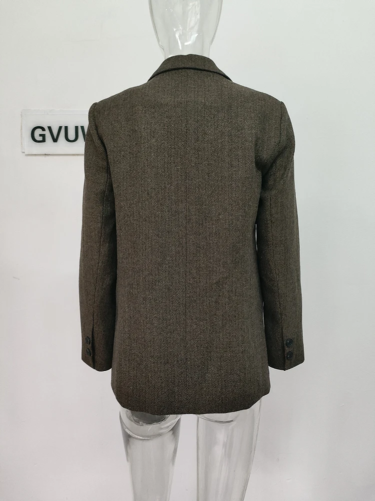 GVUW Fashion Warm Blazer Coat Woolen Notched Full Sleeve Single Breasted Pockets New 2024 Vintage Style Minimalism Coats 17G7870