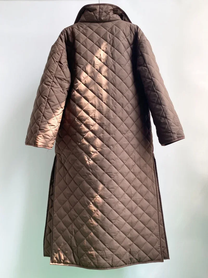 2022 Winter Niche Design Thickened Large Lapel Cotton Jacket Quilted Diamond-shaped Long Coat Women Parkas