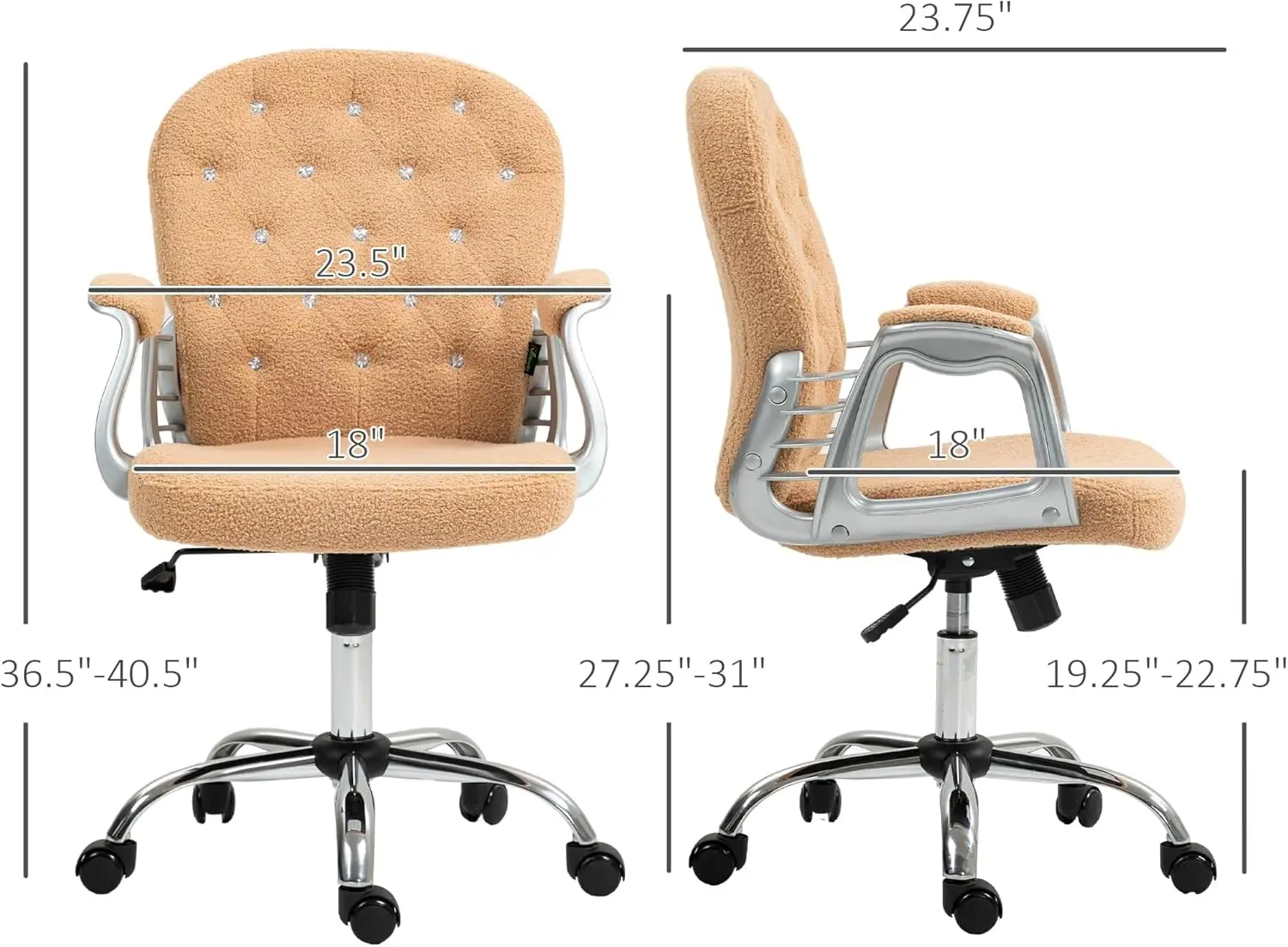 

Teddy Fleece Home Office Chair, Button Tufted Desk Chair With Padded Armrests, Adjustable Height And Swivel Wheels, Brown