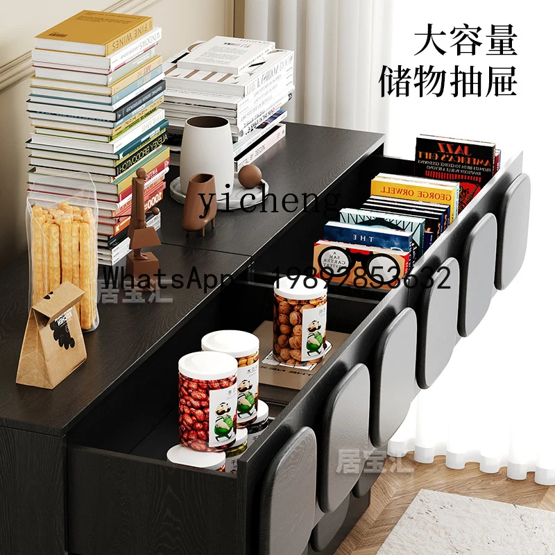 

X4 French retro solid wood dining side chest combination black drawer living room wall storage bedside cabinet fairy garden