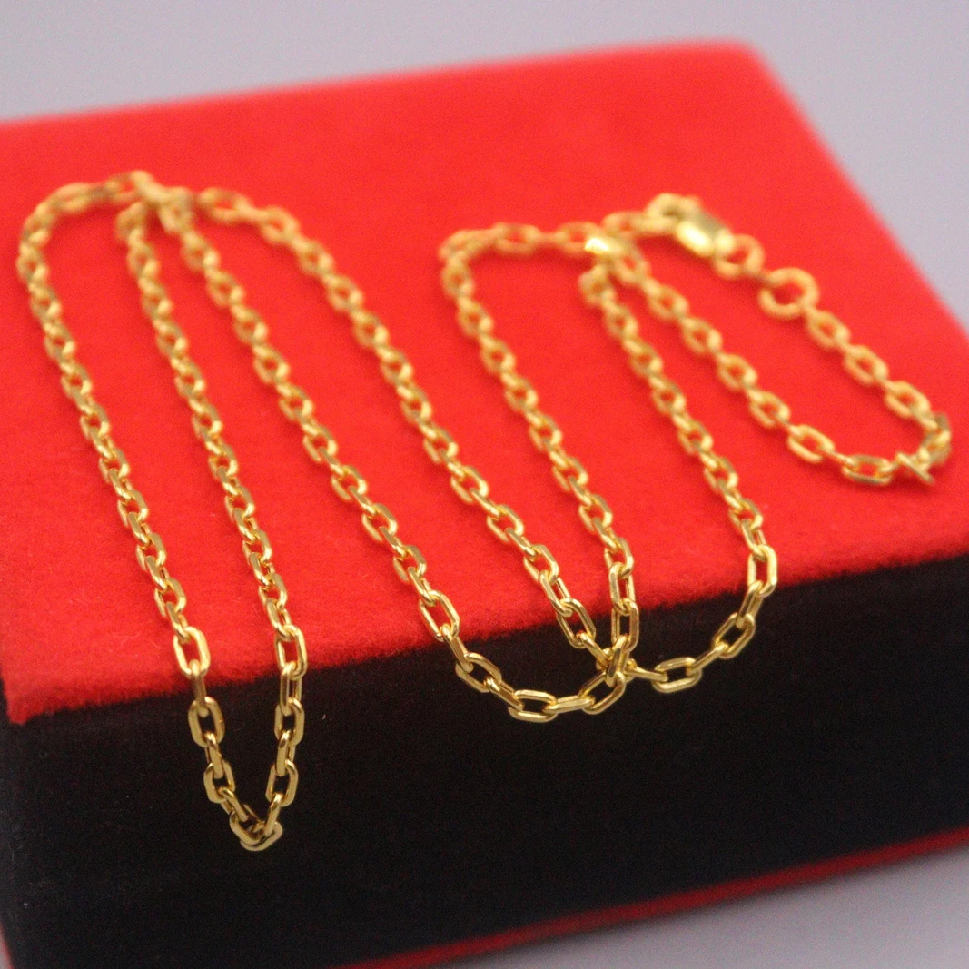 

Au750 Real 18K Yellow Gold Neckalce For Women 2.4mm Cable Link O Chain 50cm Length 4g Jewelry With Free Shpping