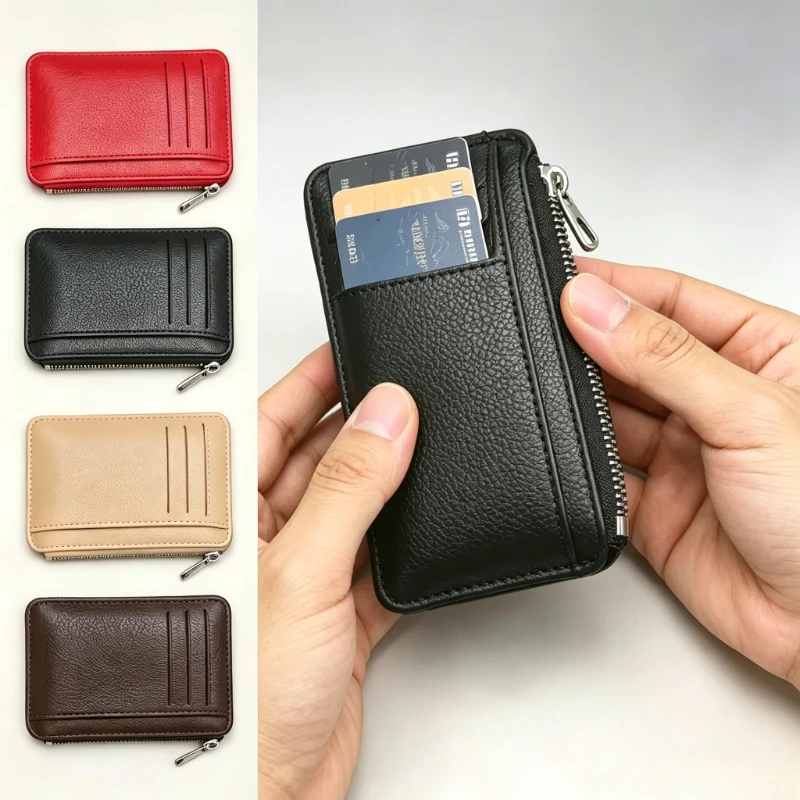 Slim Zippered Card Holder for Men Women, Unisex Multi-Slot Wallet for Cards ID & Coins, Mini Compact Driver License Case