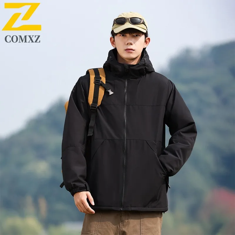 

COMXZ Plus Size Mens Jacket Hooded Outdoor Camping Waterproof Windbreaker Casual Travel Wear Resistant Spring Autumn Wear