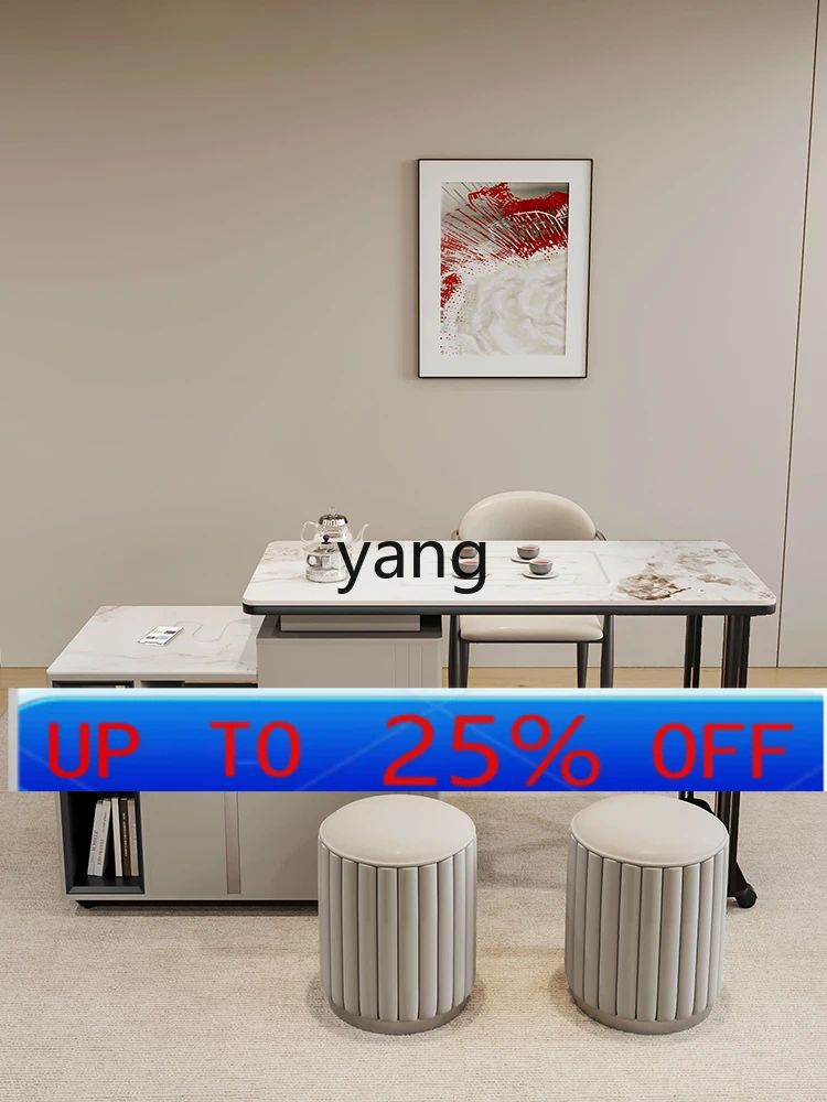 

CX rock slab tea table household small tea table desk integrated dual-purpose rotating foldable