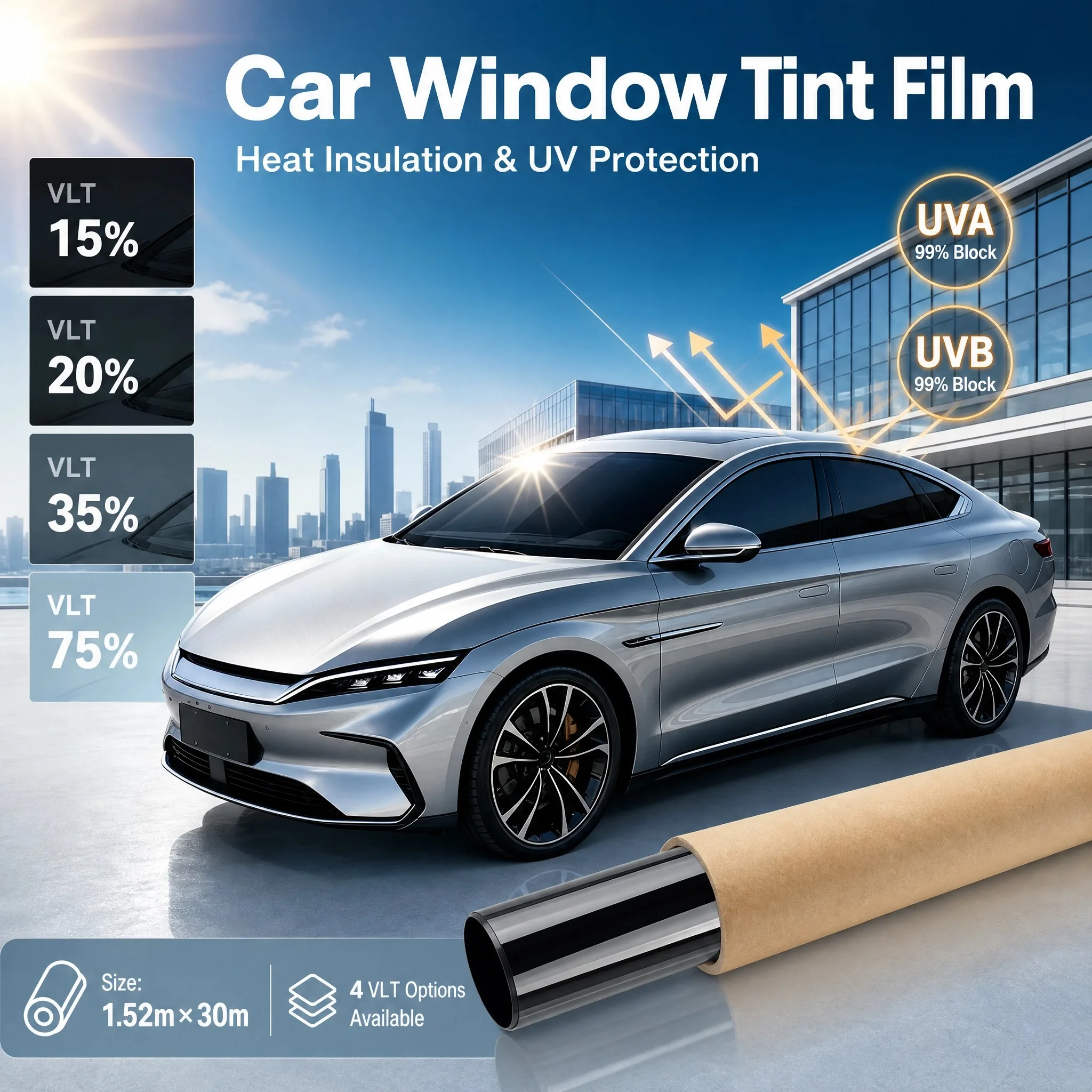 1.52X30M Nano Ceramic Film Car Window Tint Film High Heat Resistant UV Protection Thermal Insulation Solar Tint Window Films