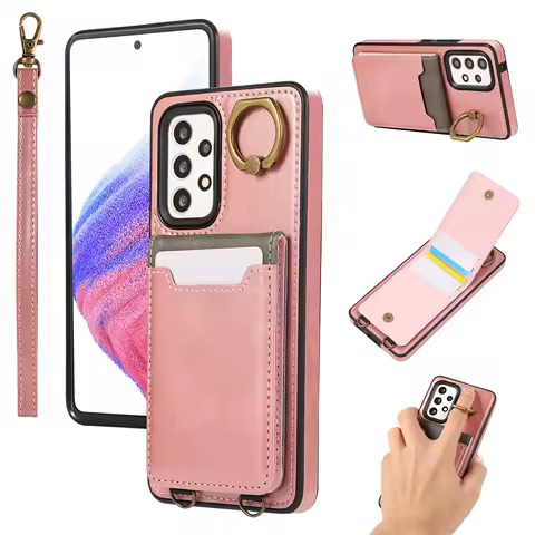 Leather Wallet Case Card Holder Wristband Phone Cover for Samsung Galaxy A12 A22 A22 A32 A32 A52 A72 A13 A23 4G/5G Ring Bracket