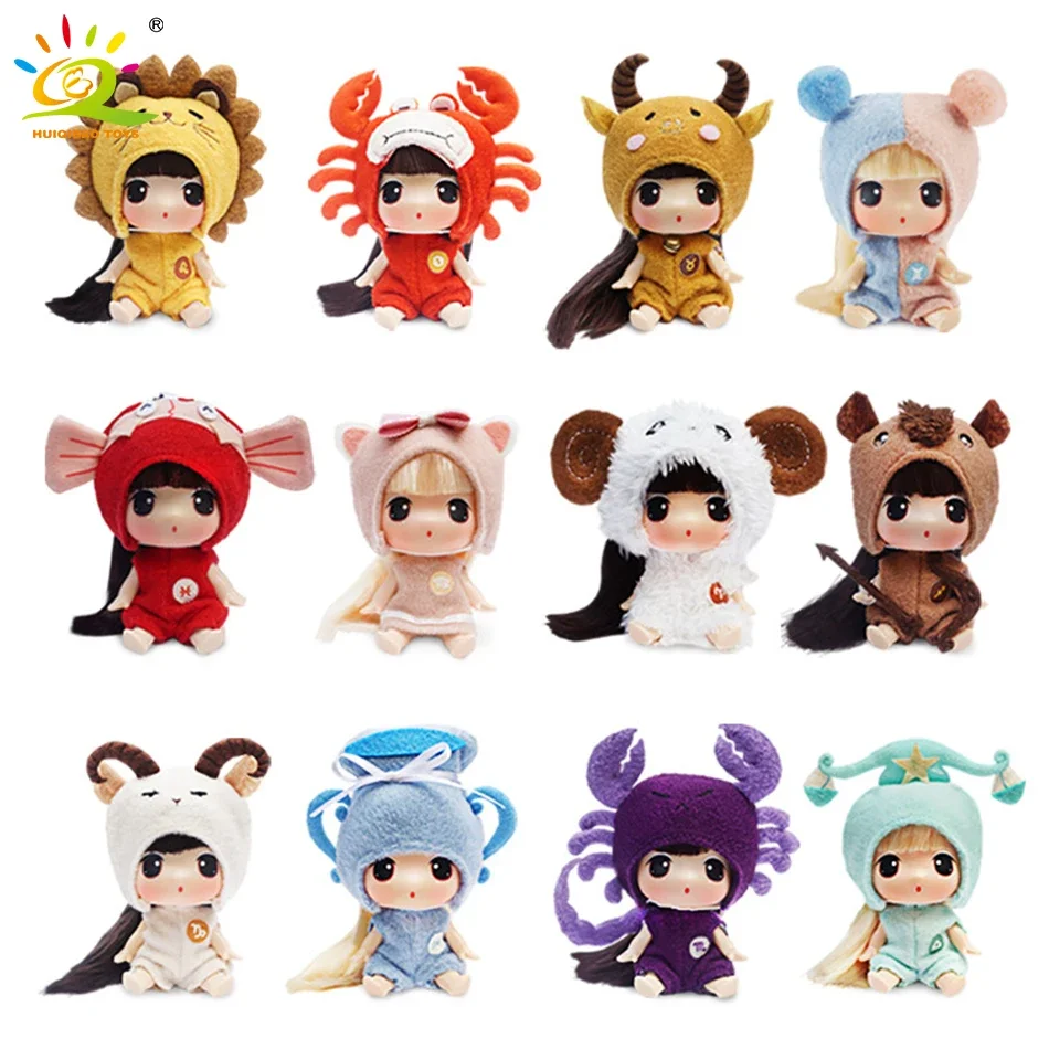 9cm Korean Cute Twelve Constellation Ddung Doll Fashion Dress Up Princess Joint Confused Baby Girls Collection Toys For Children