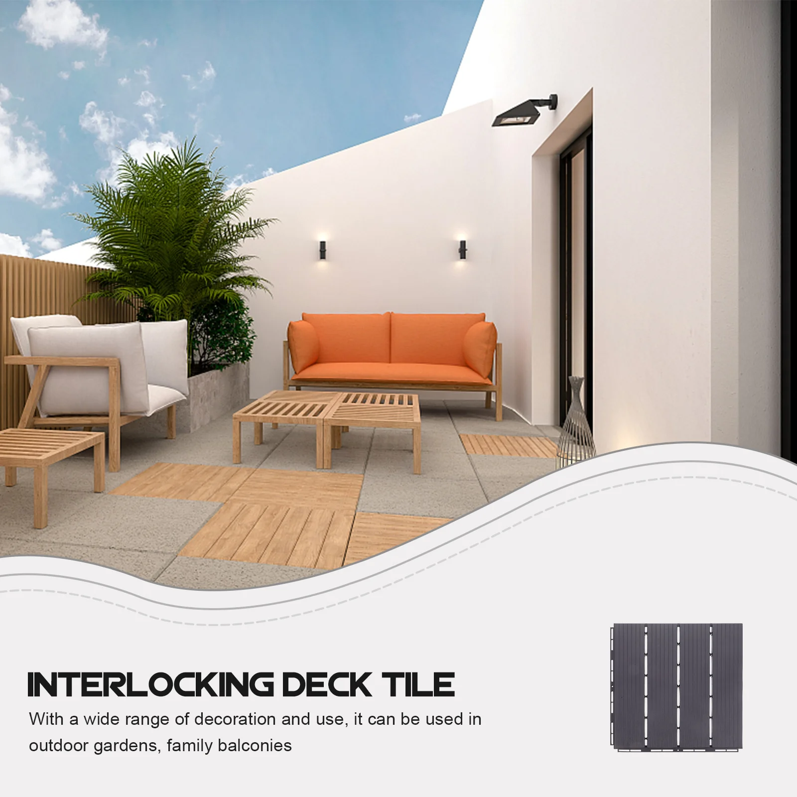 

Interlocking Deck Tile Grey Plastic Outdoor Flooring for Patio Garden Decking Water Permeable Strong Break Resistance