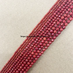 Small Diamond Cuts Faceted Red Coral Round Loose Beads 15