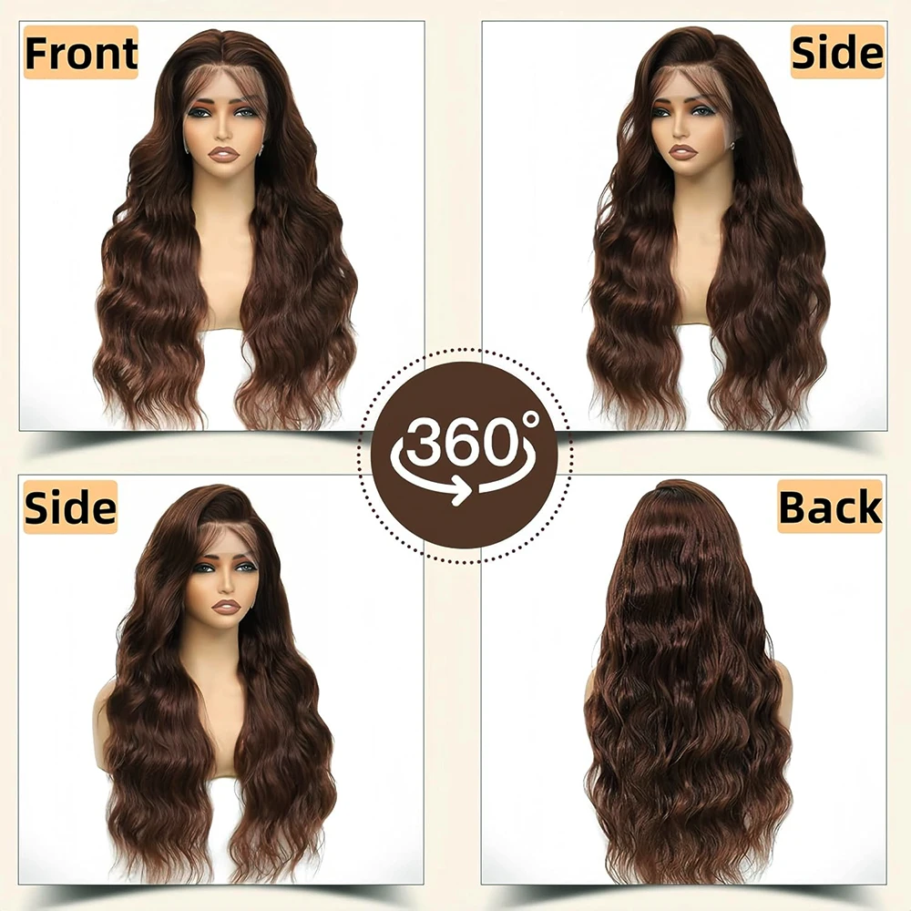 الشوكولاته البني 13x6 HD الدانتيل الجبهة خصلات الشعر المستعار الإنسان للنساء البرازيلي الجسم موجة 13x4 الدانتيل الباروكات الأمامية قبل قطعها # 4 ملون