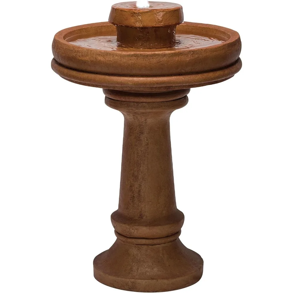 Fountain, Outdoor Floor Vintage Pedestal Water Fountains with Bird Bath and LED Lights, Fountain