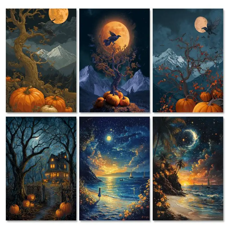 GATYZTORY Abstraktes Malen nach Zahlen Erwachsene Halloween Landschaft Malen nach Zahlen Handgefertigte Wanddekorationen auf Leinwand Kunst