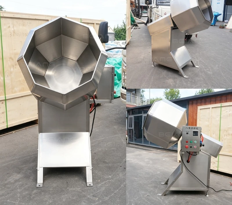Electric Food Grade Octagonal Nut Flavoring Mixer Machine Fried Peanut Cashew Almond Seed Snack Coating Drum Equipment