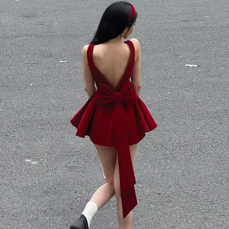 

Spring Kawaii Set Women Red Flared Skirt Set Bow Collar Sexy Chic Stylish Fashion Set Ideal for Party Casual Daily Wear 2025 New