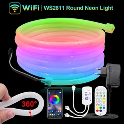 DC 24V Neon Light WS2811 Flexible Led Strip Waterproof 360 Degree Round Lighting Tuya Wifi Bluetooth APP Control Neon Tube