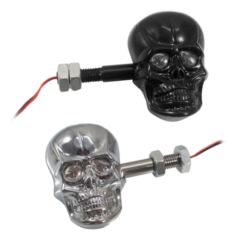 Upgraded Motorbike 10mm Screw Skull Head LED Amber Turn Signal Indicator Light Easy Installation Black/Silver Durable