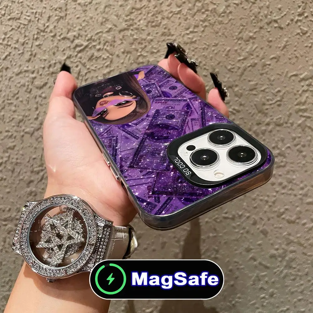 

Money Girl Mobile Cell Phone Case for iPhone 16 15 14 13 12 11 Pro Max Plus MagSafe Translucent Colour Printing Pretty Cover