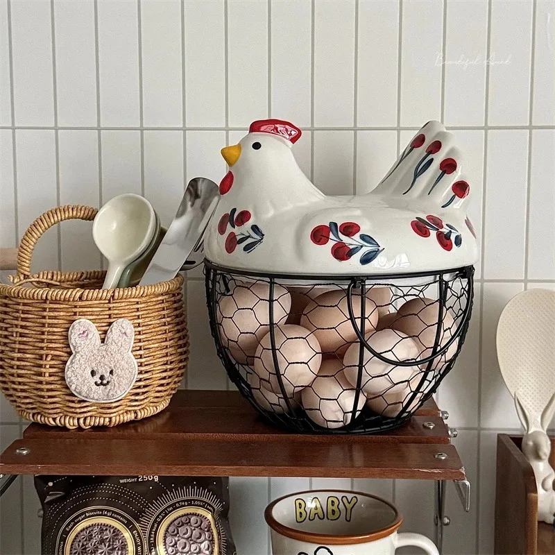 

Kitchen storage basket Home creative retro ceramic hen decorative storage basket