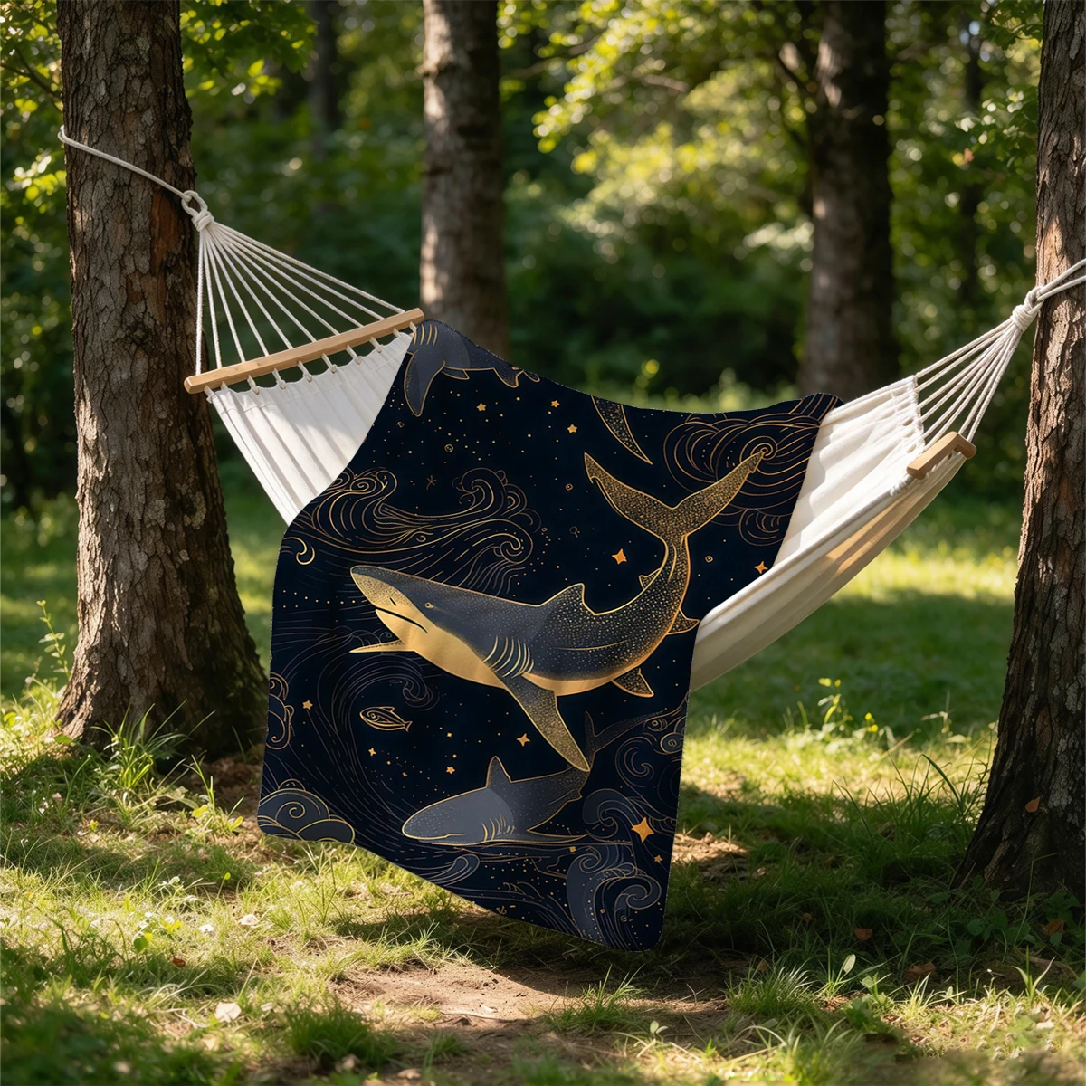 Star sky Sharks Flannel Blanket Warm Soft Halloween Christmas Couch Warm Cozy Decorative Decor Gift for All Season