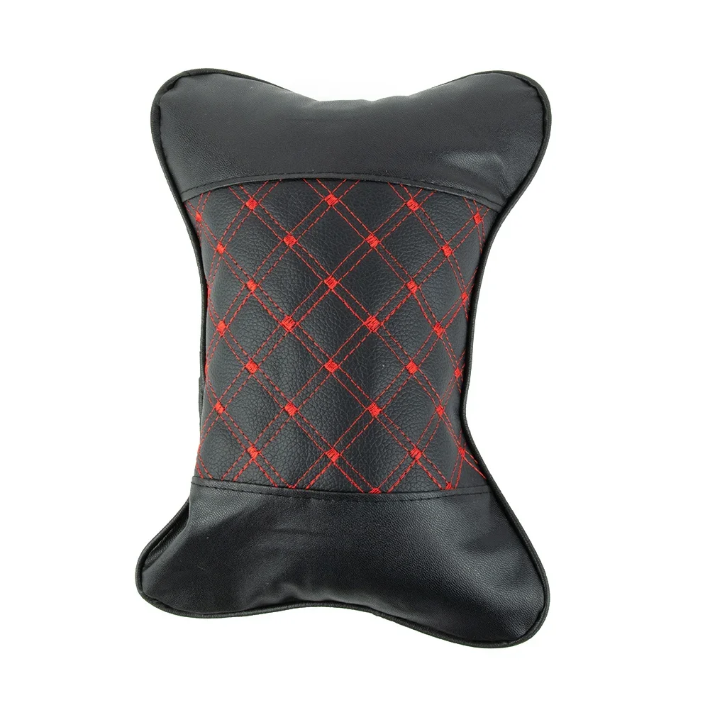 Coussin élastique en cuir PU pour le cou de la voiture, accessoire pratique pour les quatre saisons, coussin d'oreiller, ligne noire et rouge, 28x18x9cm