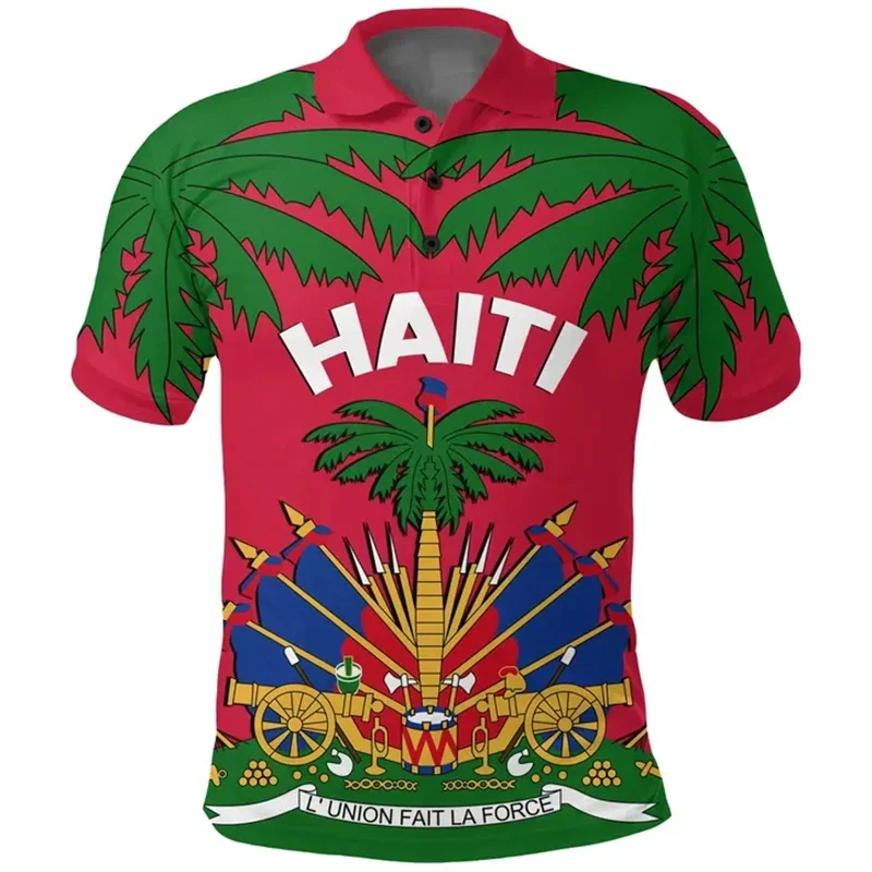 Popular Haiti Flag Polo Shirt For Men Summer 3d Print Tee Shirts Tops Casual Street Short Sleeve Loose Lapel Button Tshirt