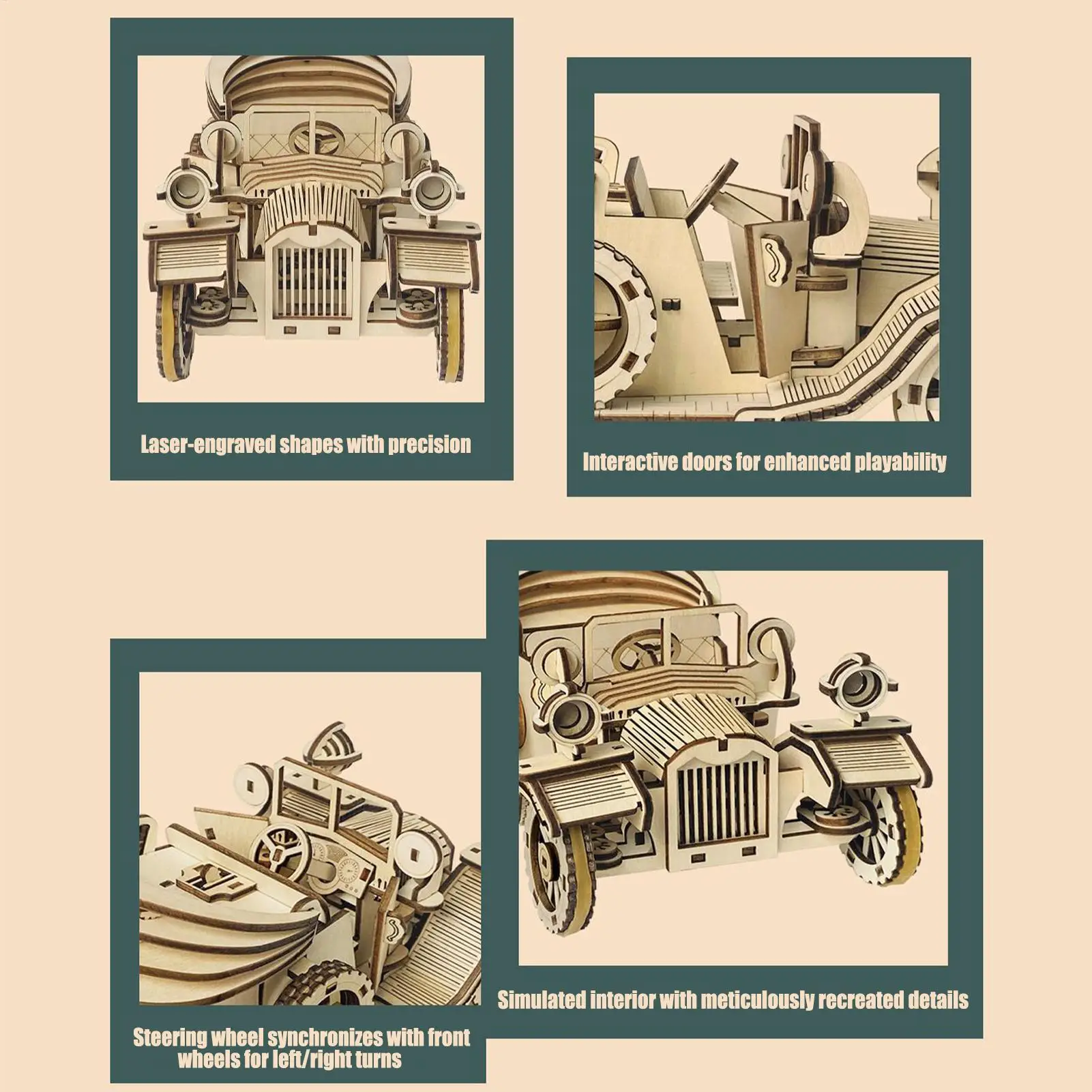 3D Wooden Puzzle For Adults 3D Wooden Puzzles Vintage Car Model Kits Vintage Vehicle Wood Craft Hobby Building Toy For Birthday