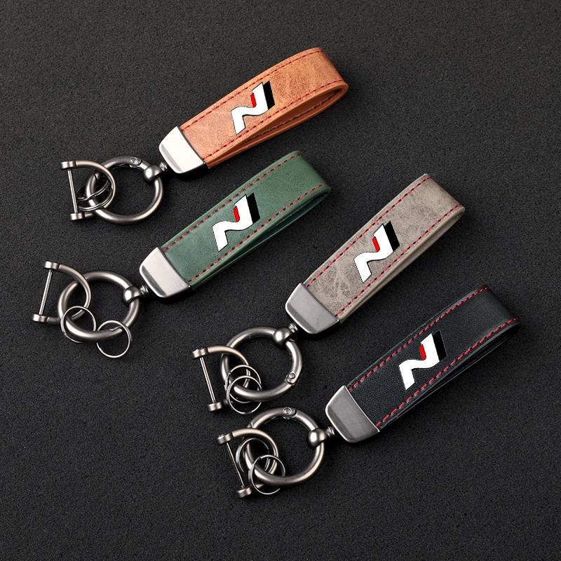 

High-Grade Leather Car KeyChain 360 Degree Rotating Horseshoe Key Rings For Hyundai N LINE Car KeyChain Car Accessories